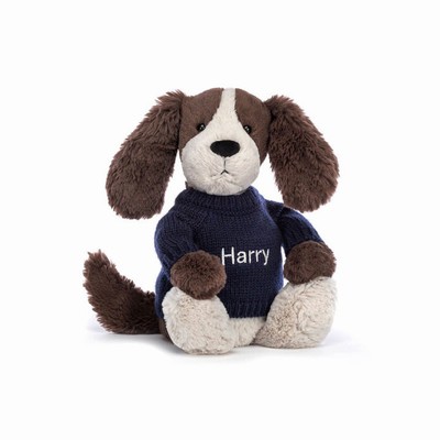 Jellycat Bashful Fudge Puppy with Navy Jumper Australia | 785302YBS